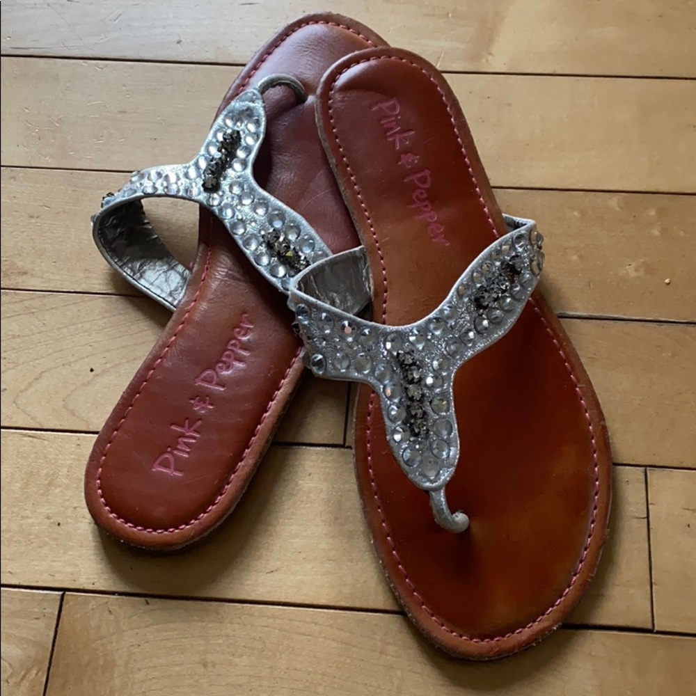 Silver sequins flip flop sandal